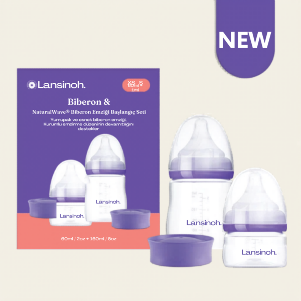 LANSINOH® Pack of New Born Feeding Bottles 160ml S+60ml XS with NaturalWave® Teat
